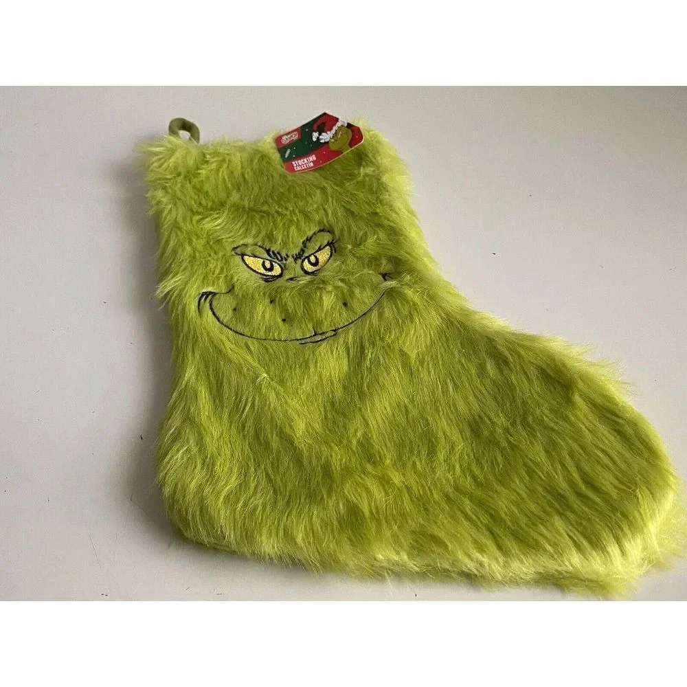 HOW THE‎ GRINCH STOLE CHRISTMAS Green Fur Fuzzy Stocking NEW